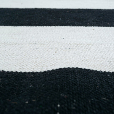 Carpet For Living room 2x5 Feet Grey and Black Wool Rectangle Geometric and Stripes Rug