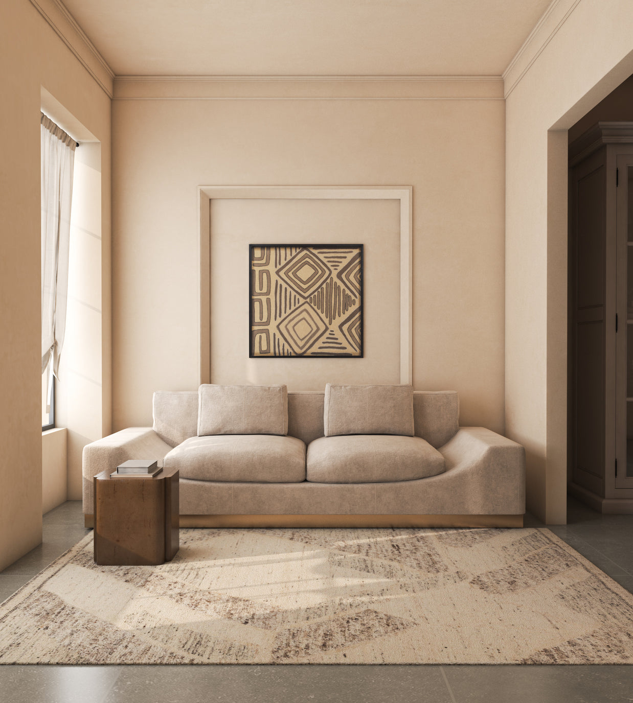 Carpet For Living room 5'6X8 Feet Ivory Wool Rectangle Moroccan and Tribal Rug