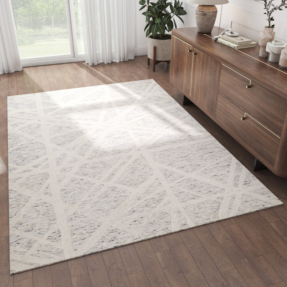 Carpet For Living room 5X8 Feet Ivory Wool Rectangle Moroccan And Tribal Rug - I MEAN DESIGN