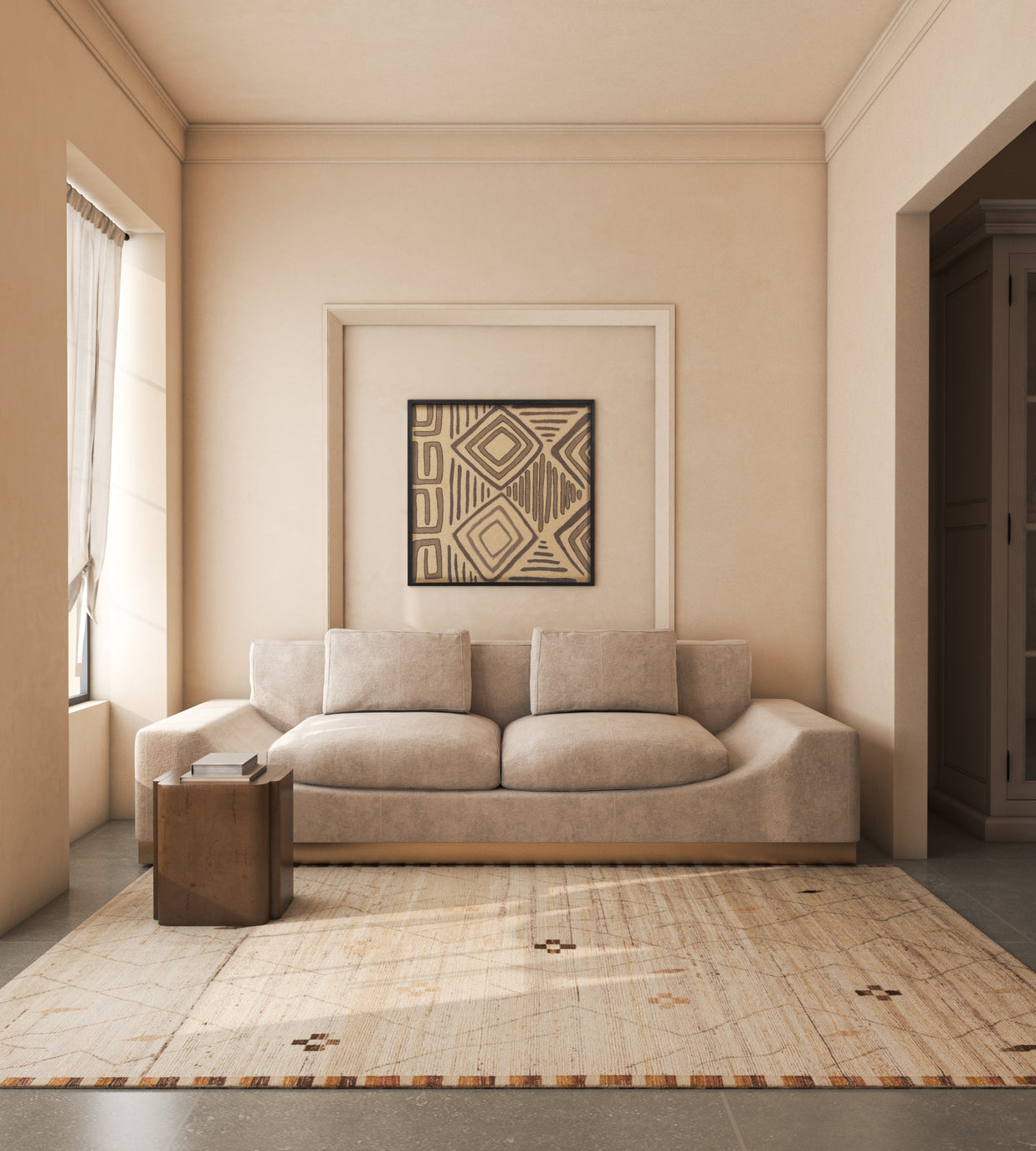 Carpet For Living room 2x3 Feet Ivory Wool Rectangle Moroccan and Tribal Rug