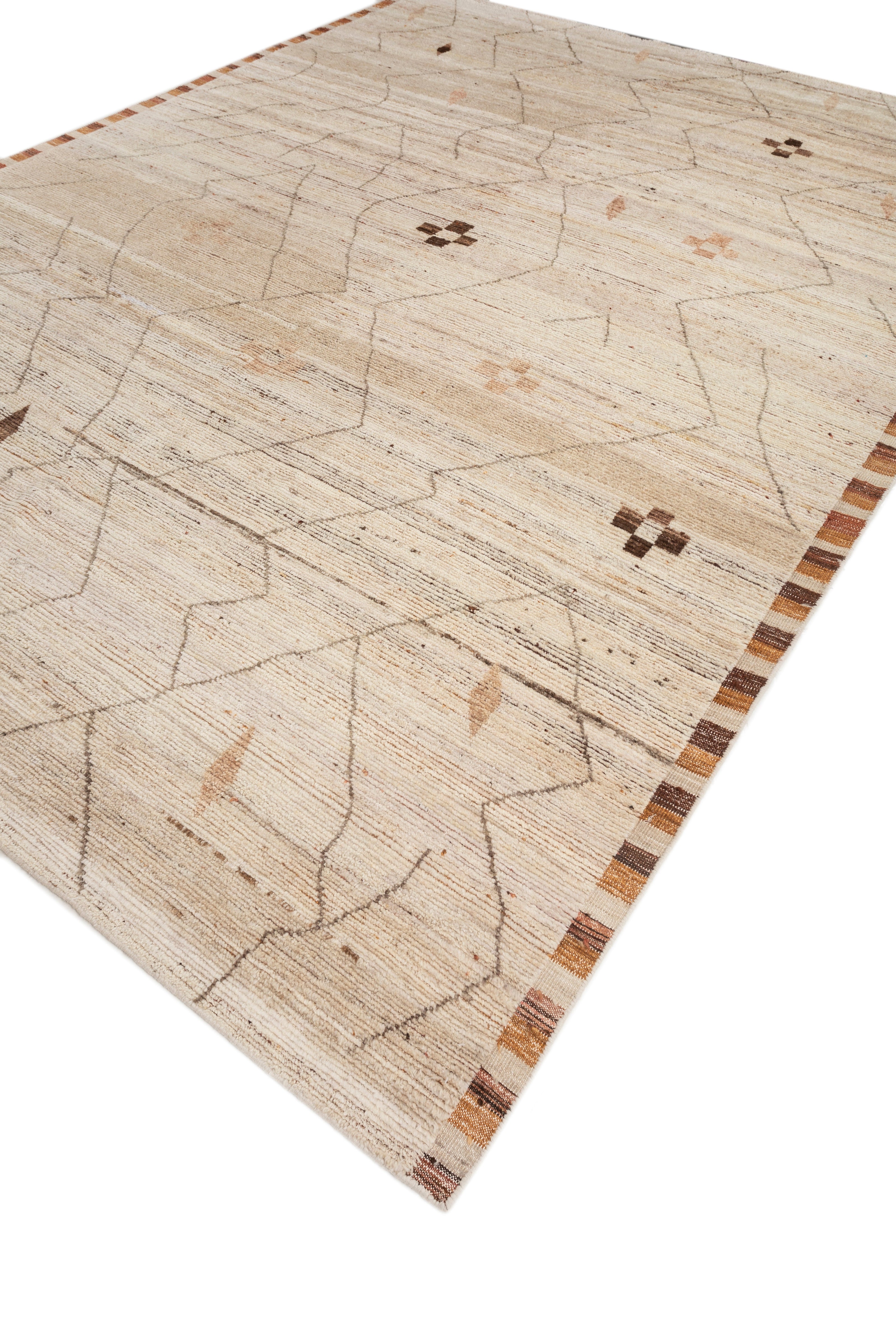 Carpet For Living room 2x3 Feet Ivory Wool Rectangle Moroccan and Tribal Rug