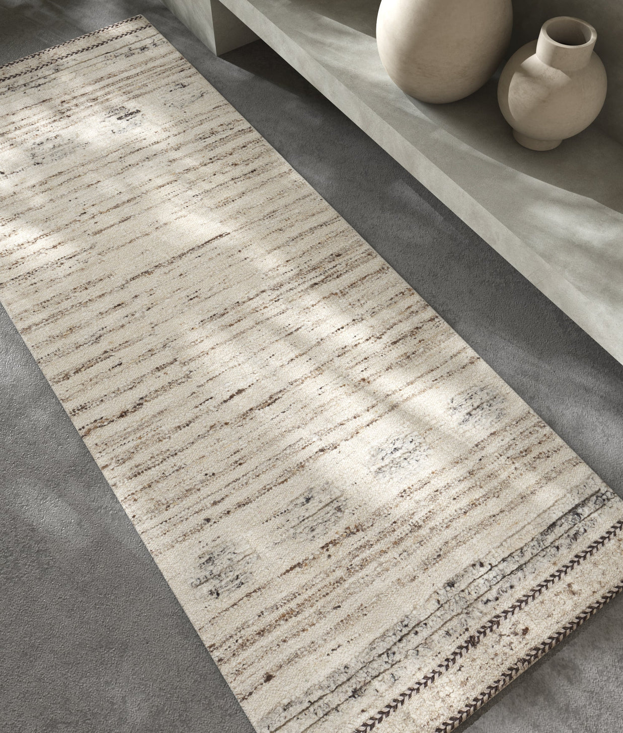 Carpet For Living room 2'8X7 Feet Ivory Wool Runner Geometric and Stripes Rug