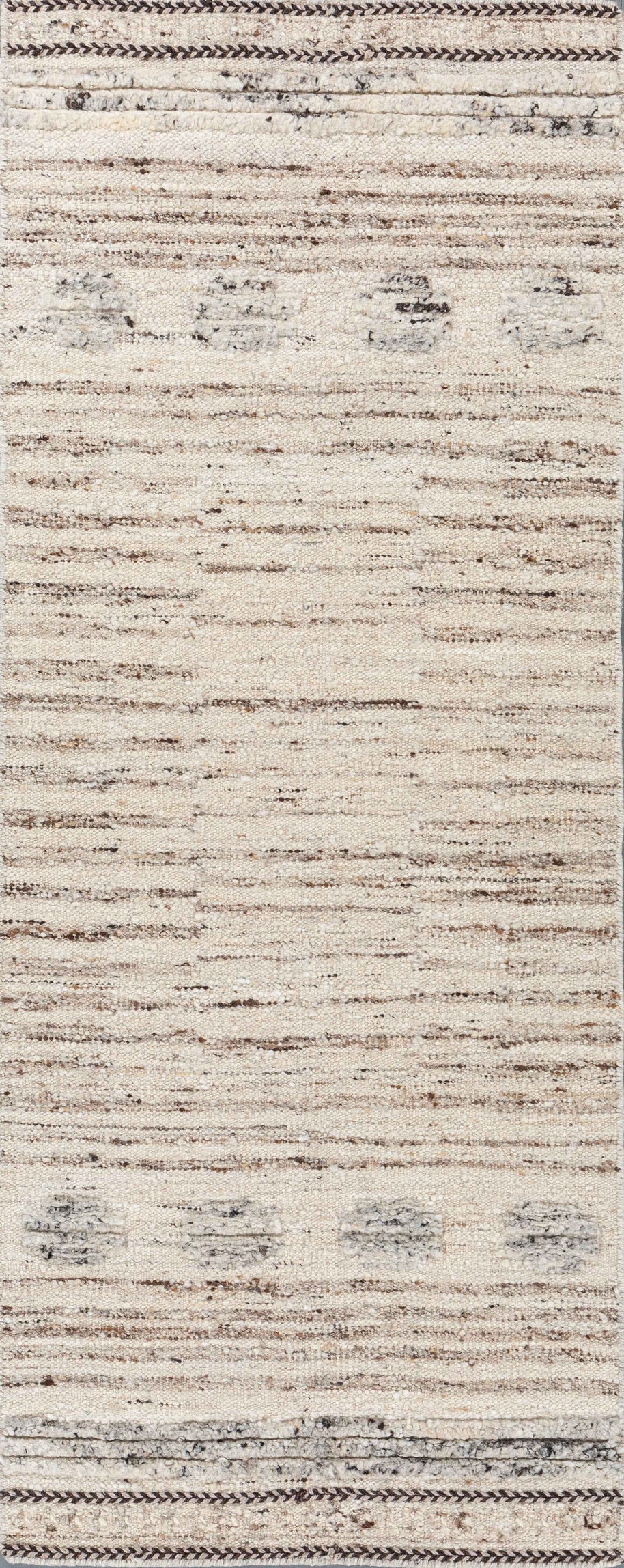 Carpet For Living room 2'8X7 Feet Ivory Wool Runner Geometric and Stripes Rug