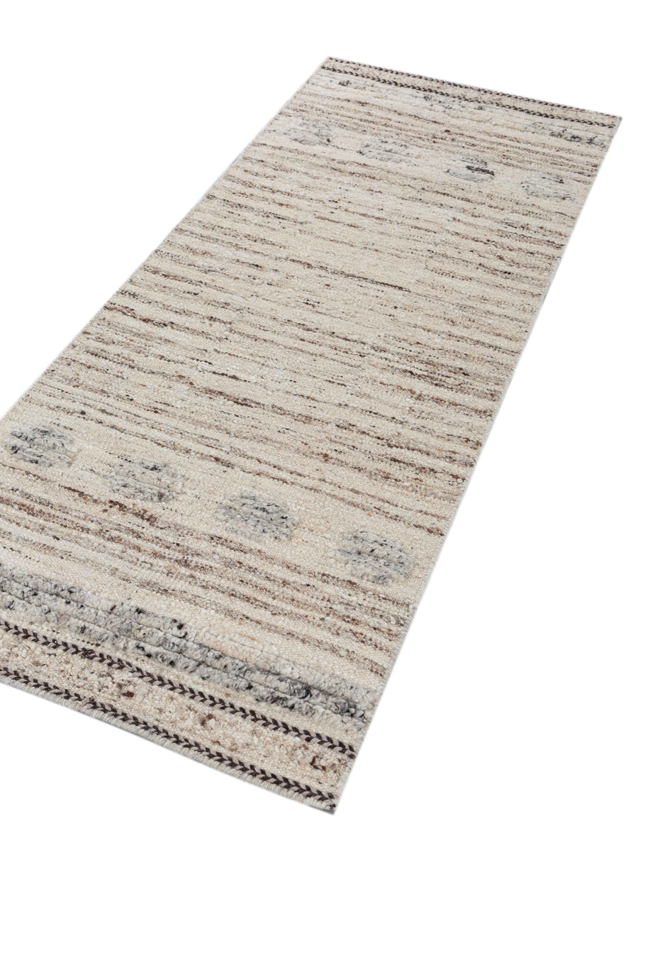 Carpet For Living room 2'8X7 Feet Ivory Wool Runner Geometric and Stripes Rug