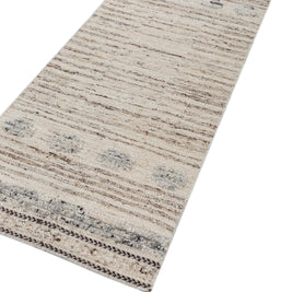 Carpet For Living room 2'8X7 Feet Ivory Wool Runner Geometric and Stripes Rug