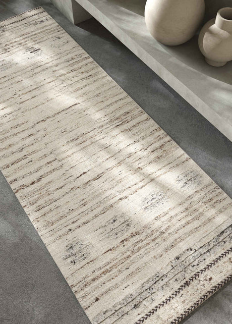 Carpet For Living room 3'4X9 Feet Ivory Wool Runner Geometric and Stripes Rug