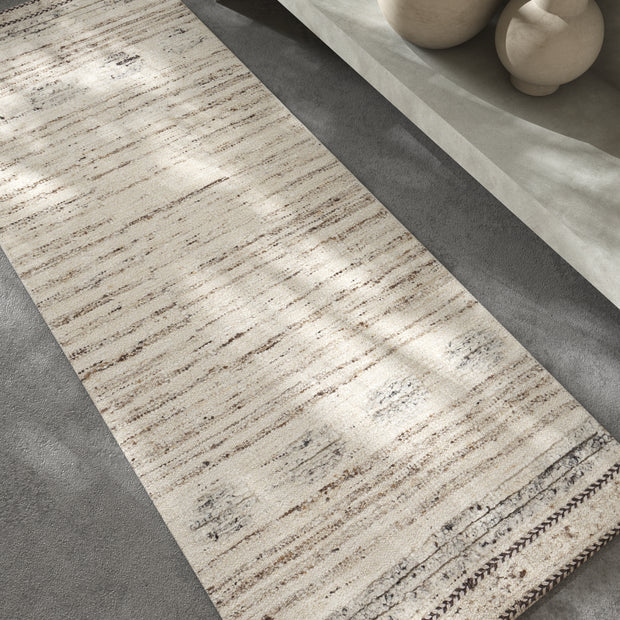 Carpet For Living room 3'4X9 Feet Ivory Wool Runner Geometric and Stripes Rug