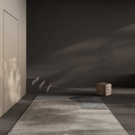 Carpet For Living room 5'6X8 Feet Grey and Black Wool and Bamboo Silk Rectangle geometric and stripes Rug