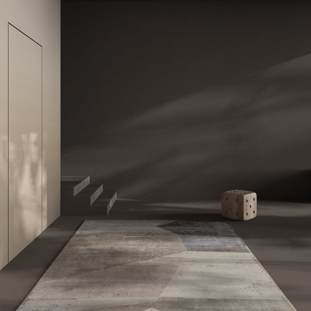 Carpet For Living room 5'6X8 Feet Grey and Black Wool and Bamboo Silk Rectangle geometric and stripes Rug