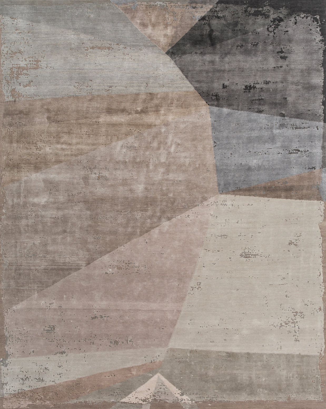 Carpet For Living room 5'6X8 Feet Grey and Black Wool and Bamboo Silk Rectangle geometric and stripes Rug