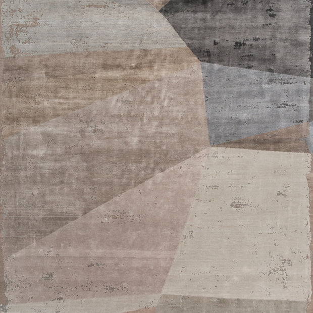 Carpet For Living room 5'6X8 Feet Grey and Black Wool and Bamboo Silk Rectangle geometric and stripes Rug