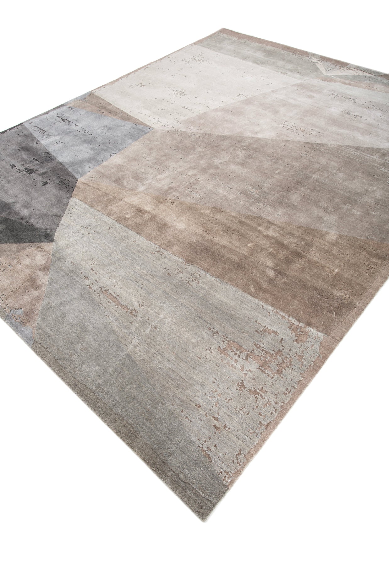 Carpet For Living room 5'6X8 Feet Grey and Black Wool and Bamboo Silk Rectangle geometric and stripes Rug