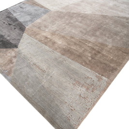 Carpet For Living room 5'6X8 Feet Grey and Black Wool and Bamboo Silk Rectangle geometric and stripes Rug