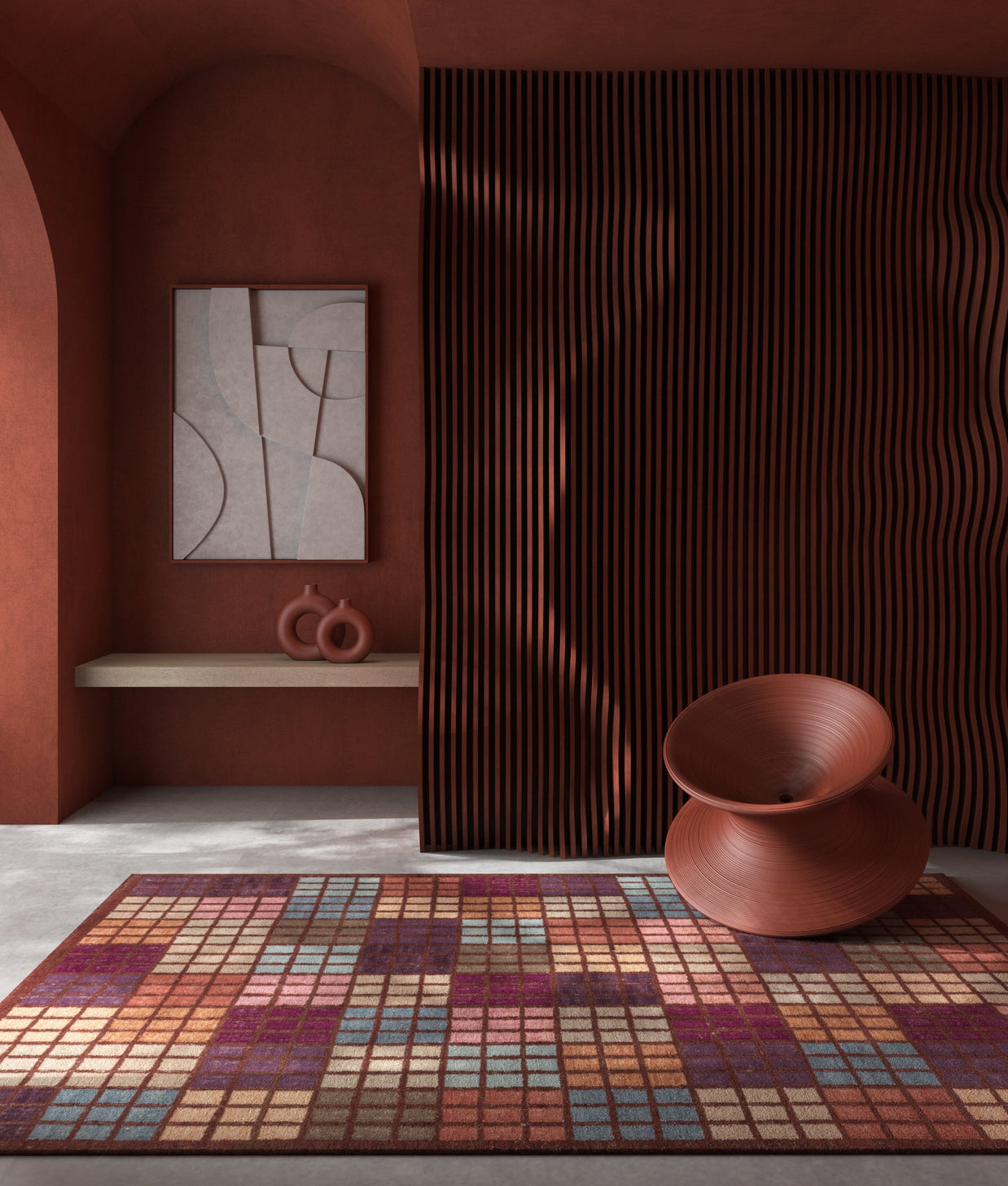 Carpet For Living room 6x9 Feet Red and Orange Wool and Viscose Rectangle Geometric and Stripes Rug