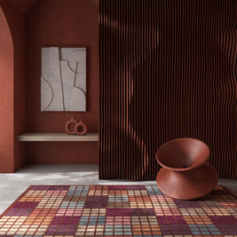 Carpet For Living room 6x9 Feet Red and Orange Wool and Viscose Rectangle Geometric and Stripes Rug