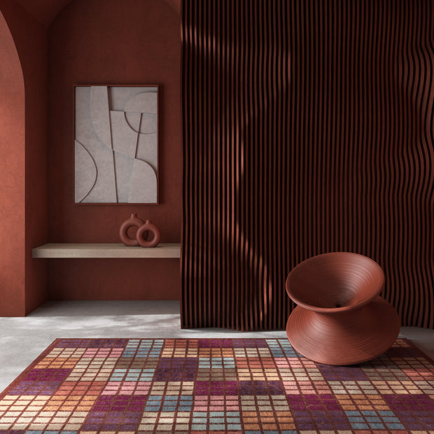 Carpet For Living room 6x9 Feet Red and Orange Wool and Viscose Rectangle Geometric and Stripes Rug