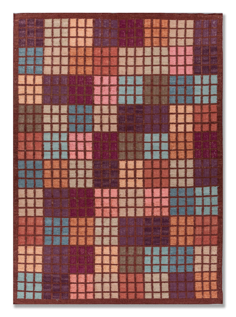 Carpet For Living room 6x9 Feet Red and Orange Wool and Viscose Rectangle Geometric and Stripes Rug