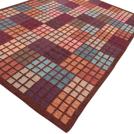 Carpet For Living room 6x9 Feet Red and Orange Wool and Viscose Rectangle Geometric and Stripes Rug