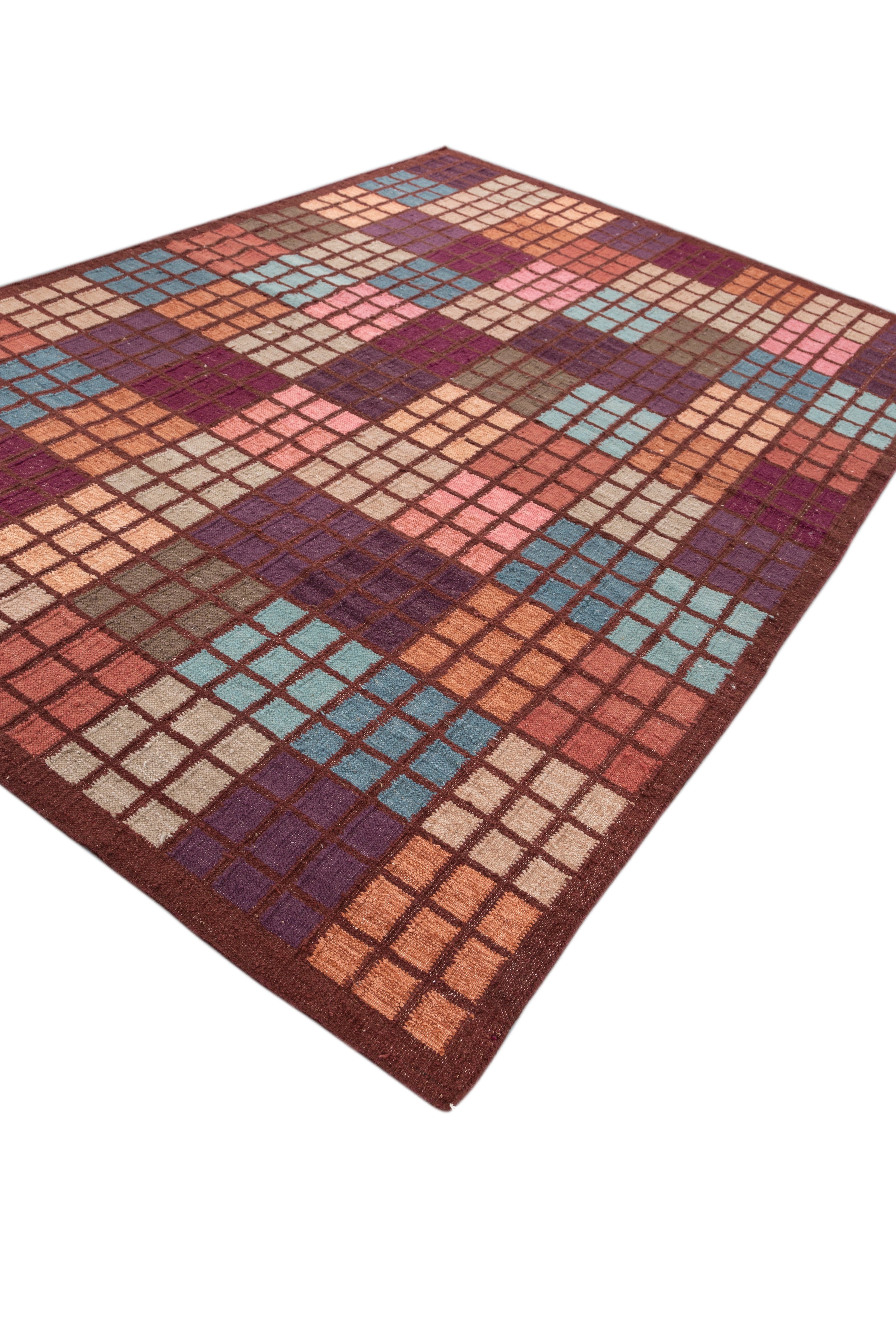 Carpet For Living room 6x9 Feet Red and Orange Wool and Viscose Rectangle Geometric and Stripes Rug
