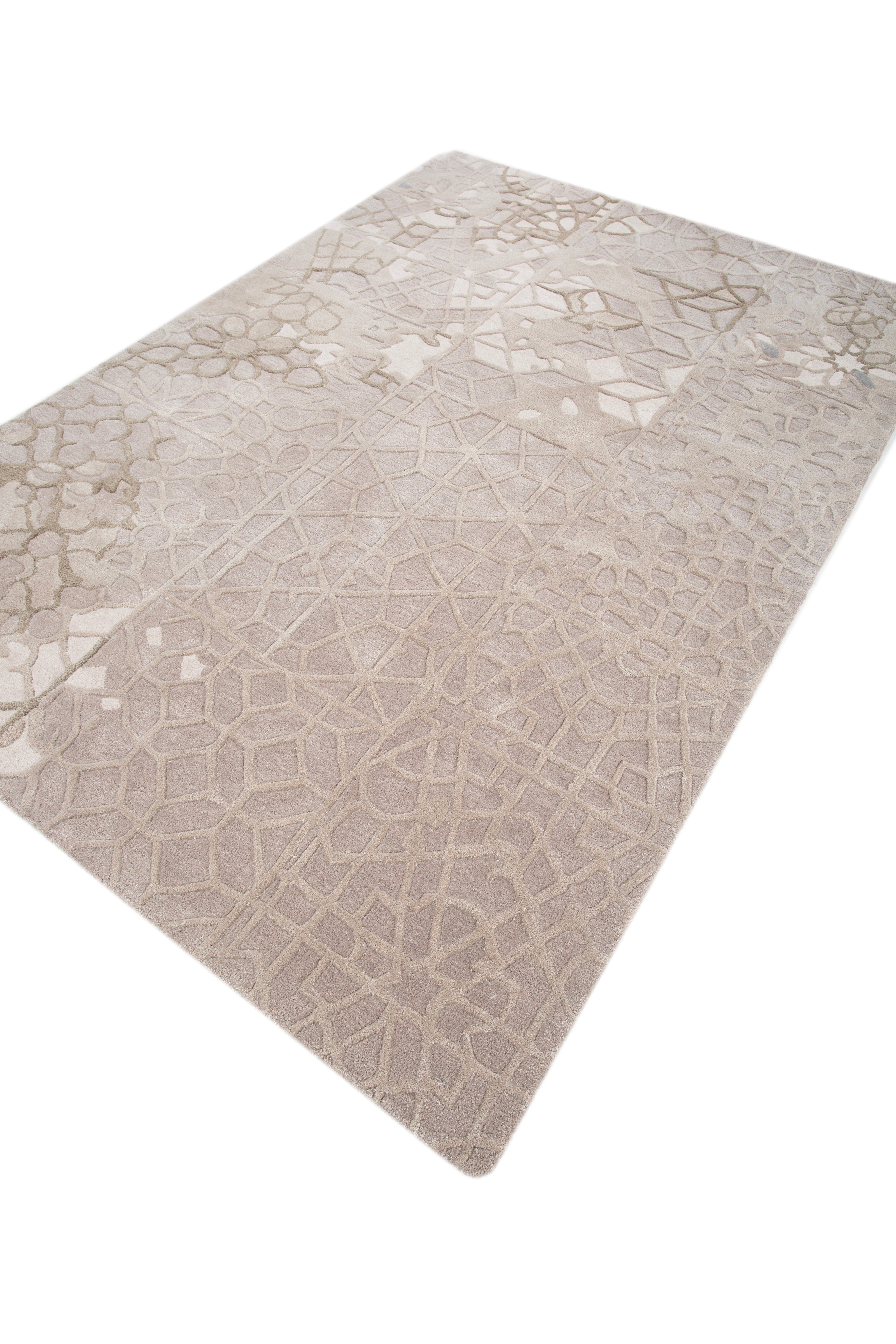 Carpet For Living room 5'4x7'8 Feet Ivory Wool and Viscose Rectangle Oriental and Traditional Rug