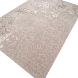 Carpet For Living room 6'8x9'8 Feet Ivory Wool and Viscose Rectangle Oriental and Traditional Rug