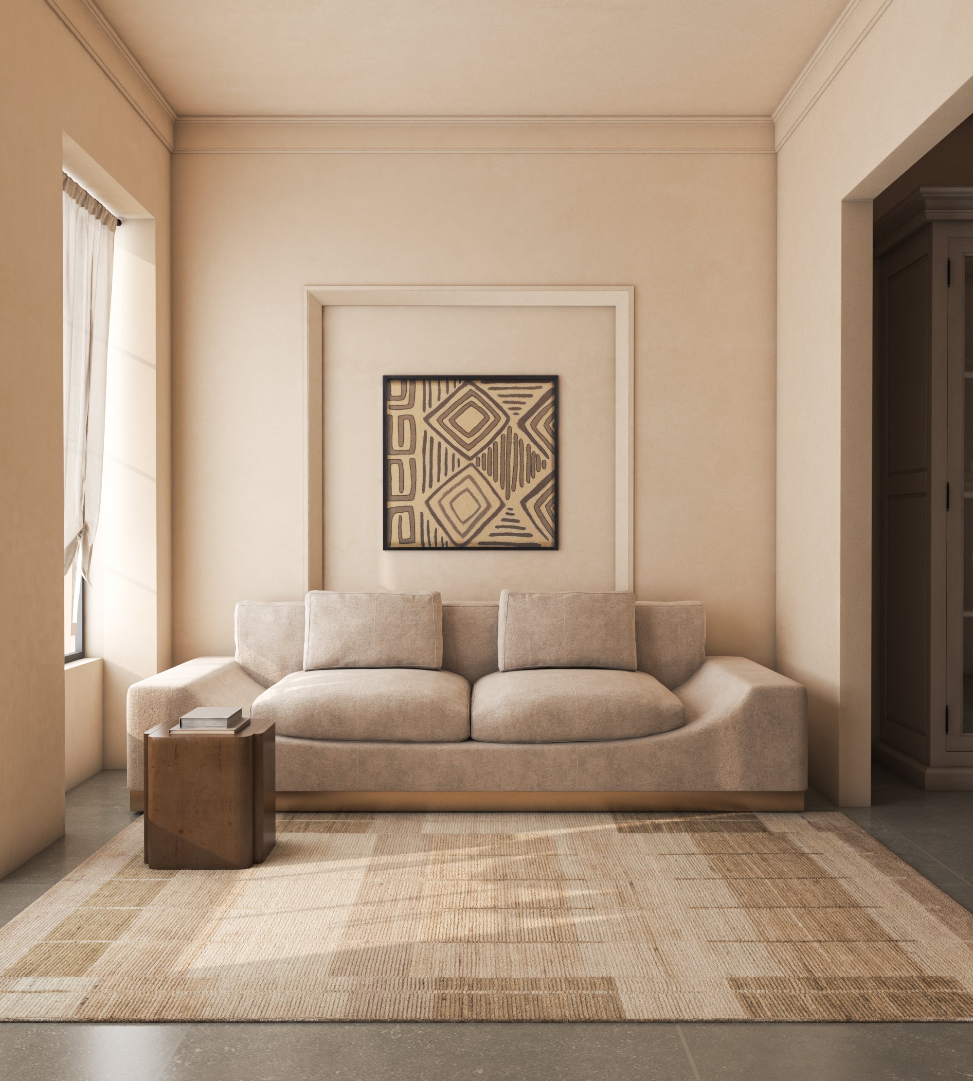 Carpet For Living room 8x10 Feet Beige and Brown Wool Rectangle Geometric and Stripes Rug