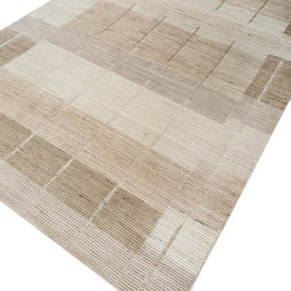 Carpet For Living room 8x10 Feet Beige and Brown Wool Rectangle Geometric and Stripes Rug