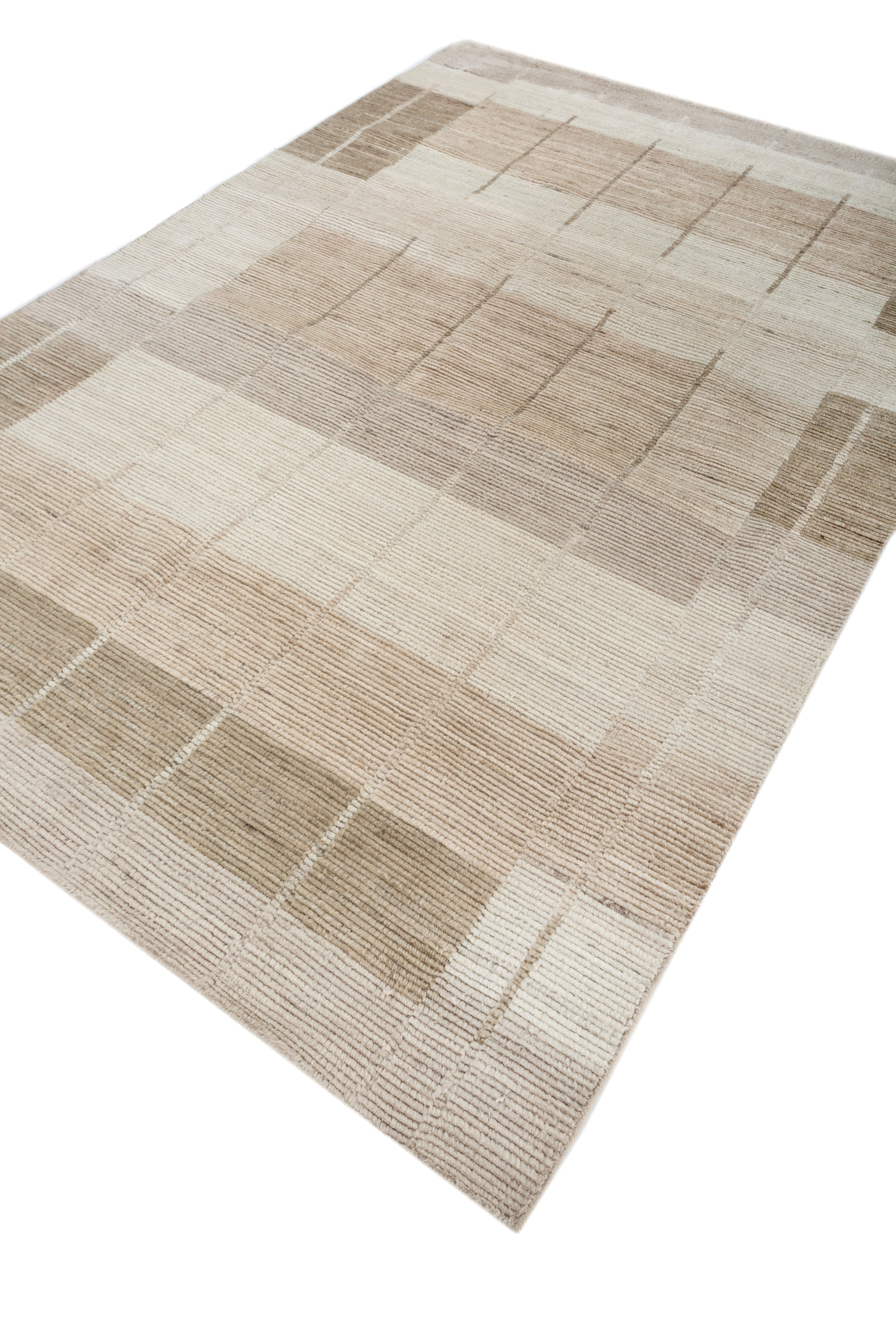Carpet For Living room 8x10 Feet Beige and Brown Wool Rectangle Geometric and Stripes Rug