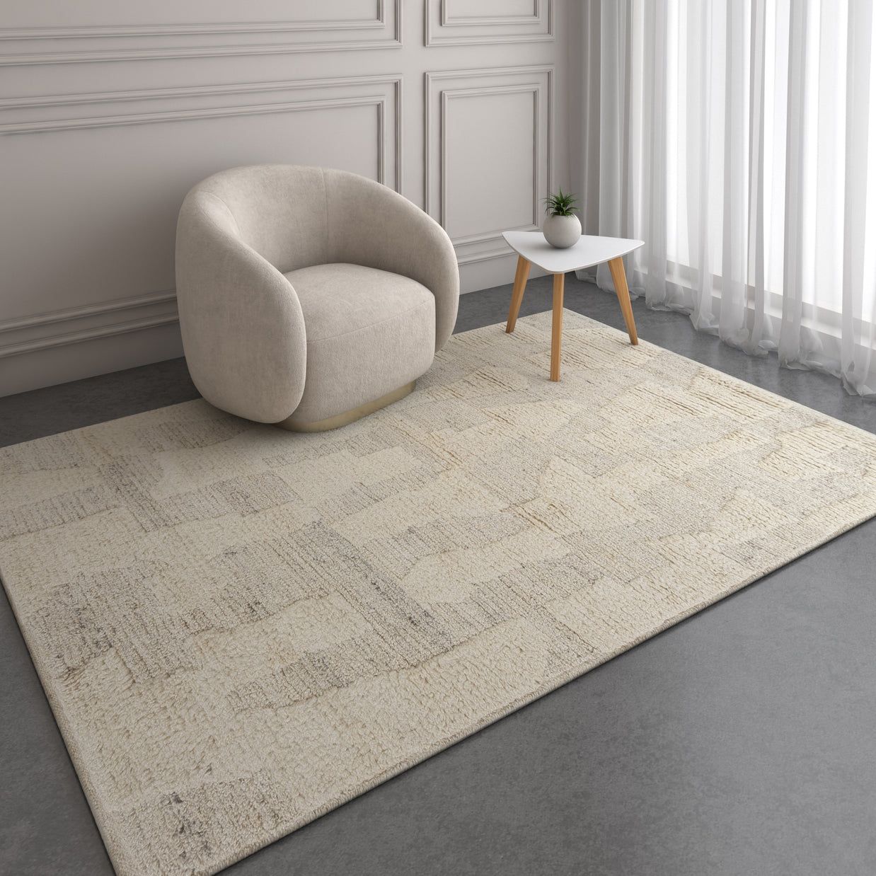 Carpet For Living room 5X8 Feet Ivory Wool & Viscose Rectangle Moroccan And Tribal Rug