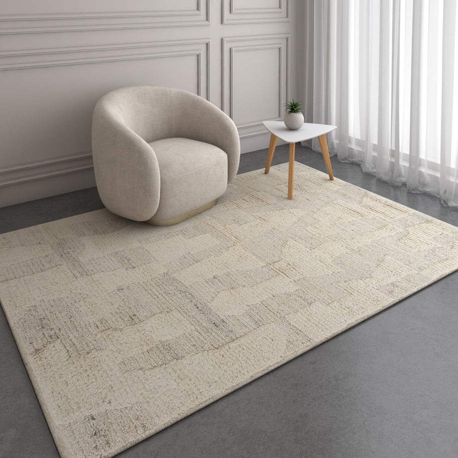 Carpet For Living room 5X8 Feet Ivory Wool & Viscose Rectangle Moroccan And Tribal Rug - I MEAN DESIGN