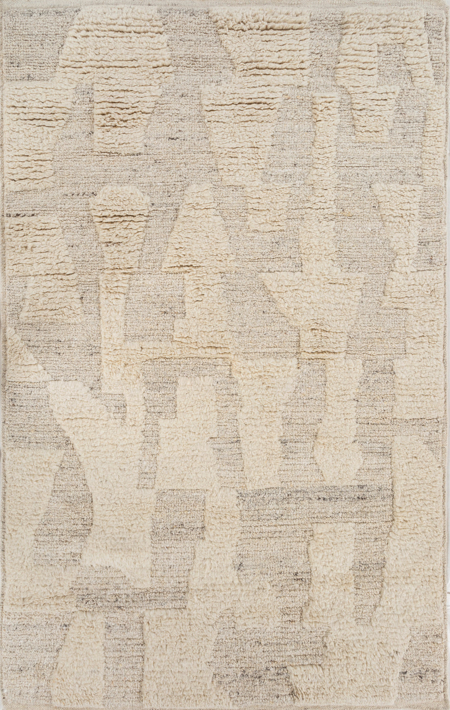 Carpet For Living room 5X8 Feet Ivory Wool & Viscose Rectangle Moroccan And Tribal Rug - I MEAN DESIGN