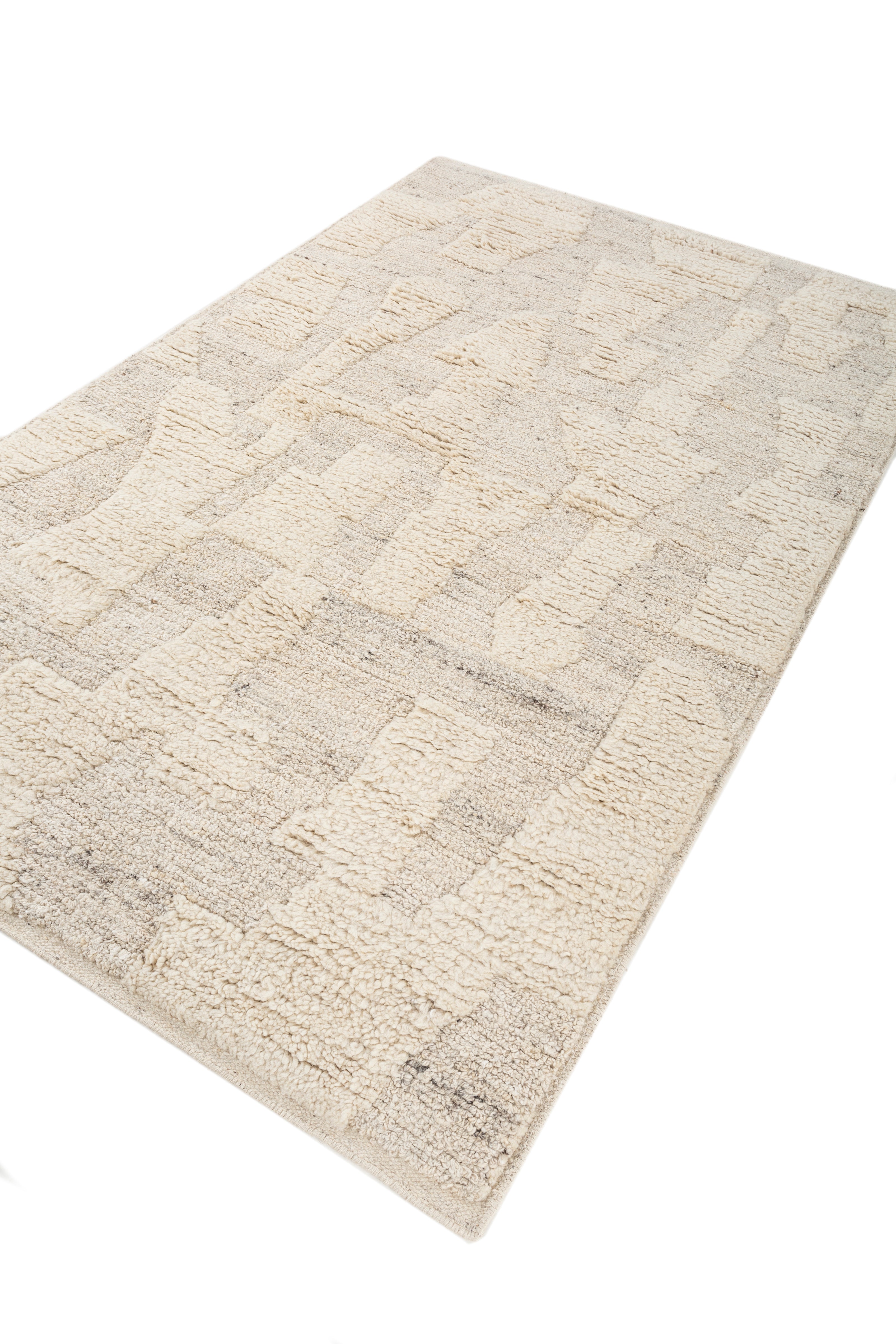 Carpet For Living room 5X8 Feet Ivory Wool & Viscose Rectangle Moroccan And Tribal Rug