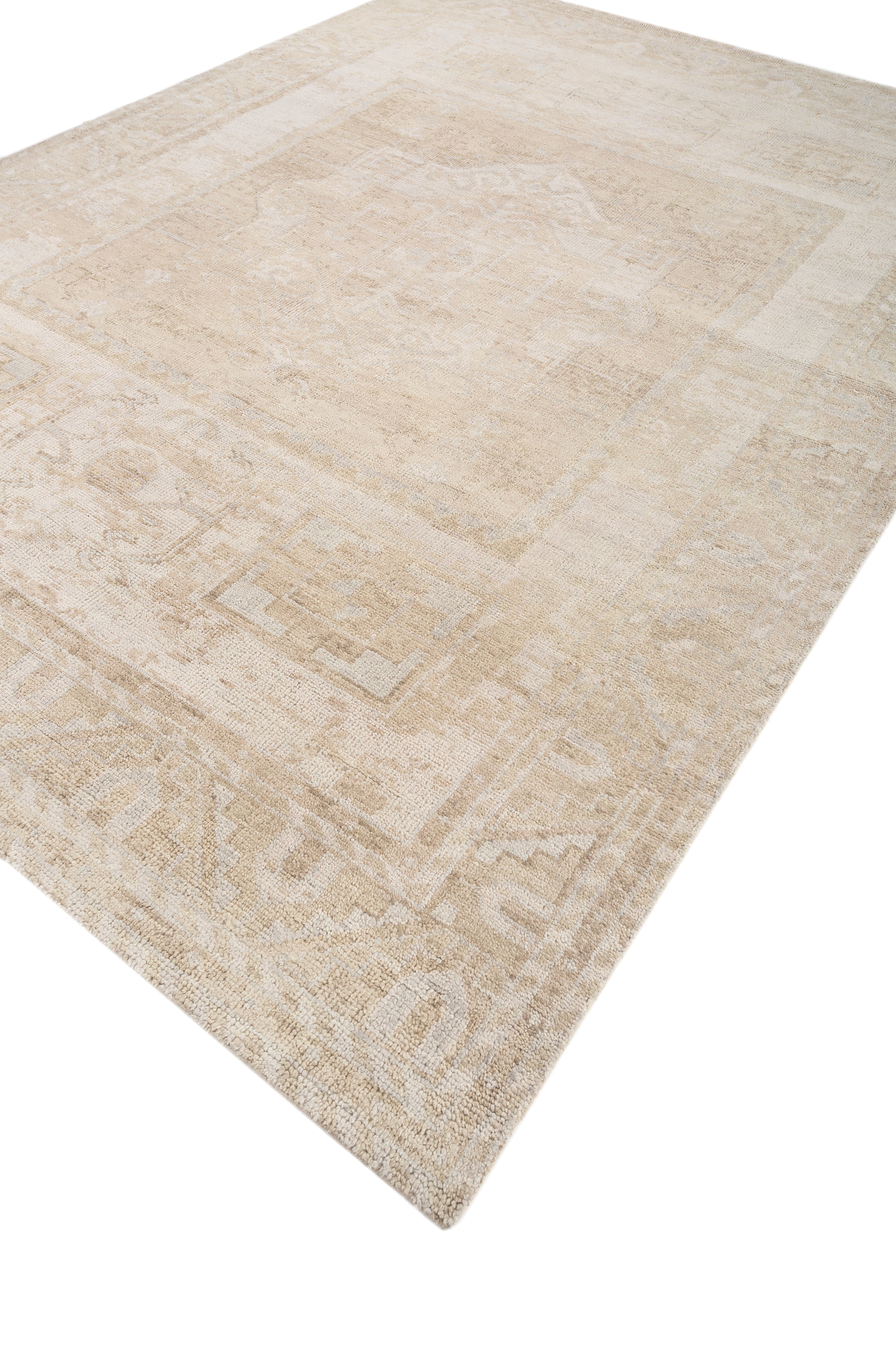 Carpet For Living room 6x9 Feet Ivory Wool Rectangle Oriental and Traditional Rug