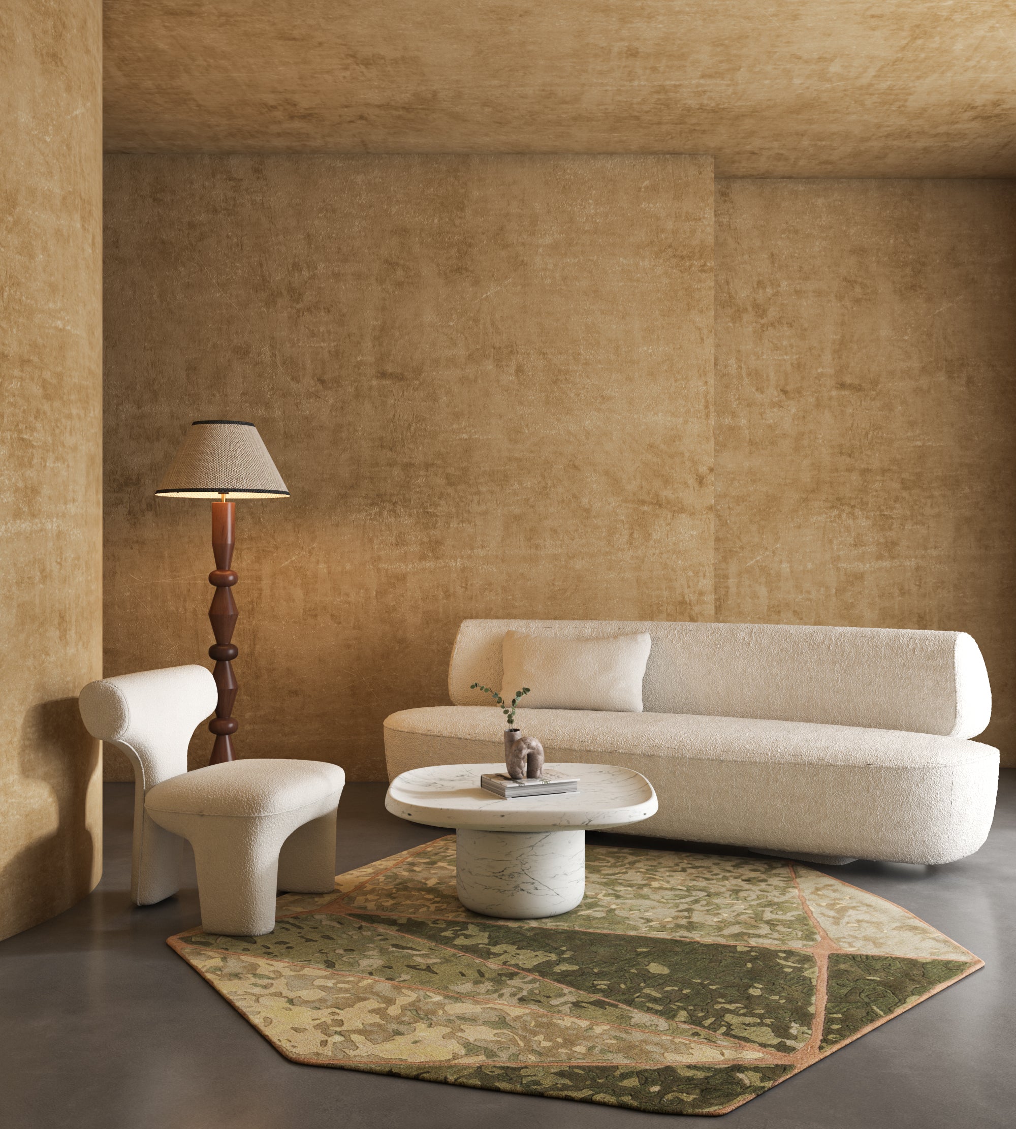 Carpet For Living room 6'3x5'11 Feet Green Wool and Viscose Irregular Abstract Rug