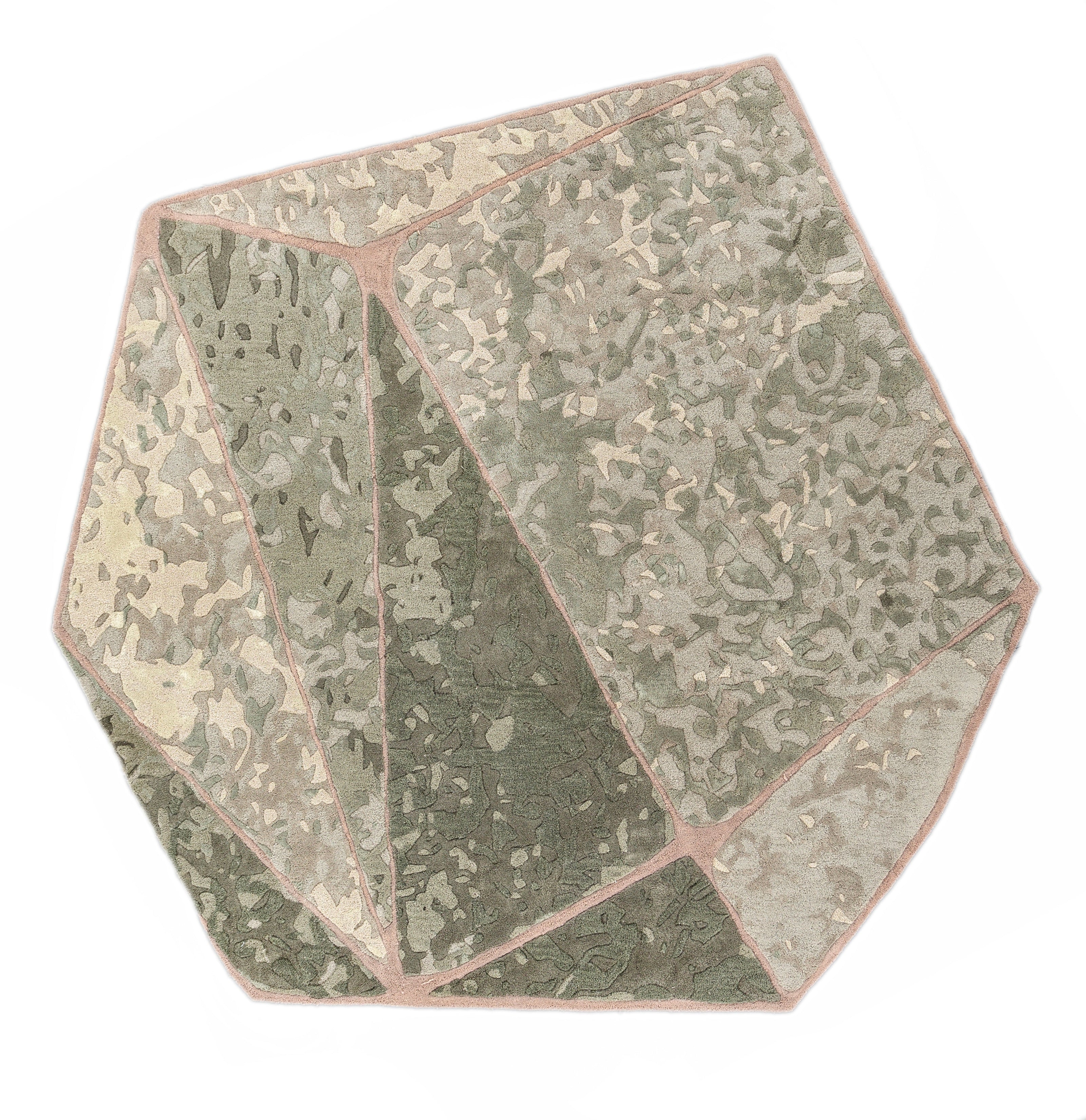 Carpet For Living room 6'3x5'11 Feet Green Wool and Viscose Irregular Abstract Rug