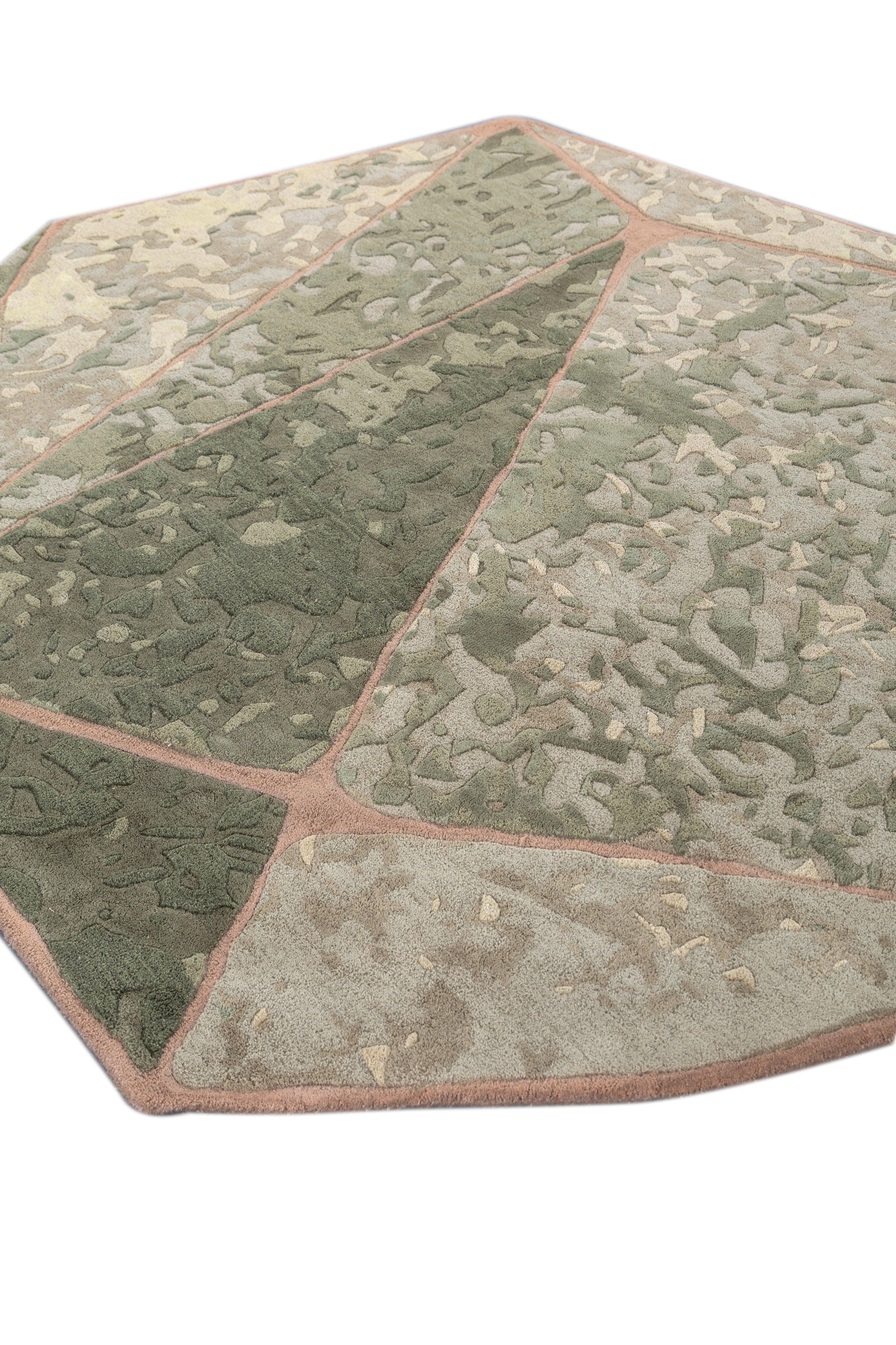 Carpet For Living room 6'3x5'11 Feet Green Wool and Viscose Irregular Abstract Rug