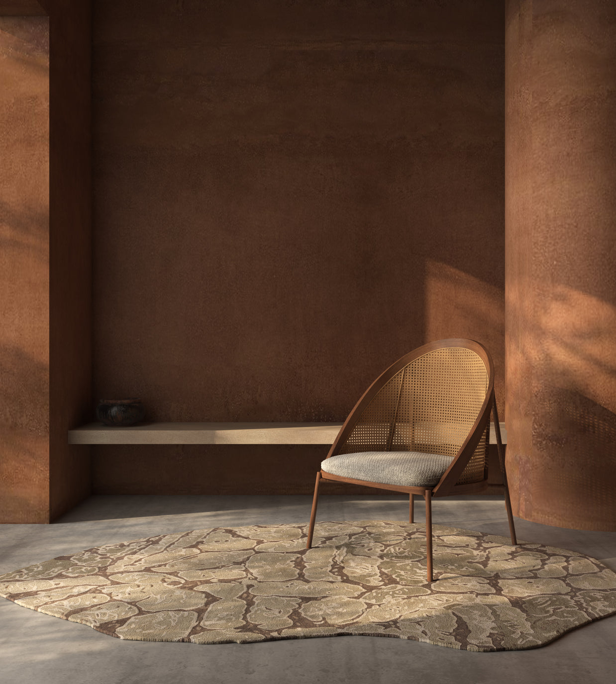 Carpet For Living room 6x9 Feet Beige and Brown Wool and Viscose Irregular Abstract Rug