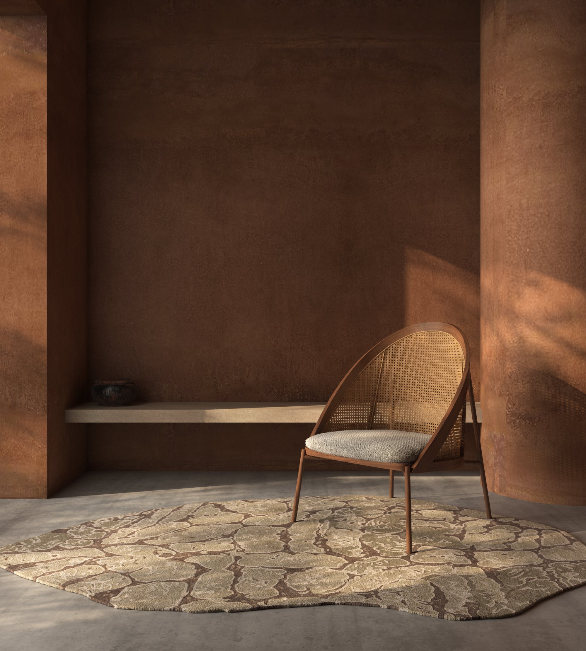 Carpet For Living room 6x9 Feet Beige and Brown Wool and Viscose Irregular Abstract Rug