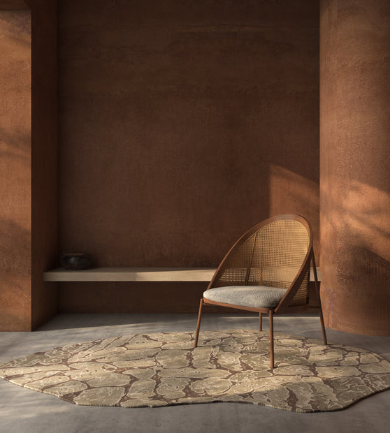 Carpet For Living room 6x9 Feet Beige and Brown Wool and Viscose Irregular Abstract Rug