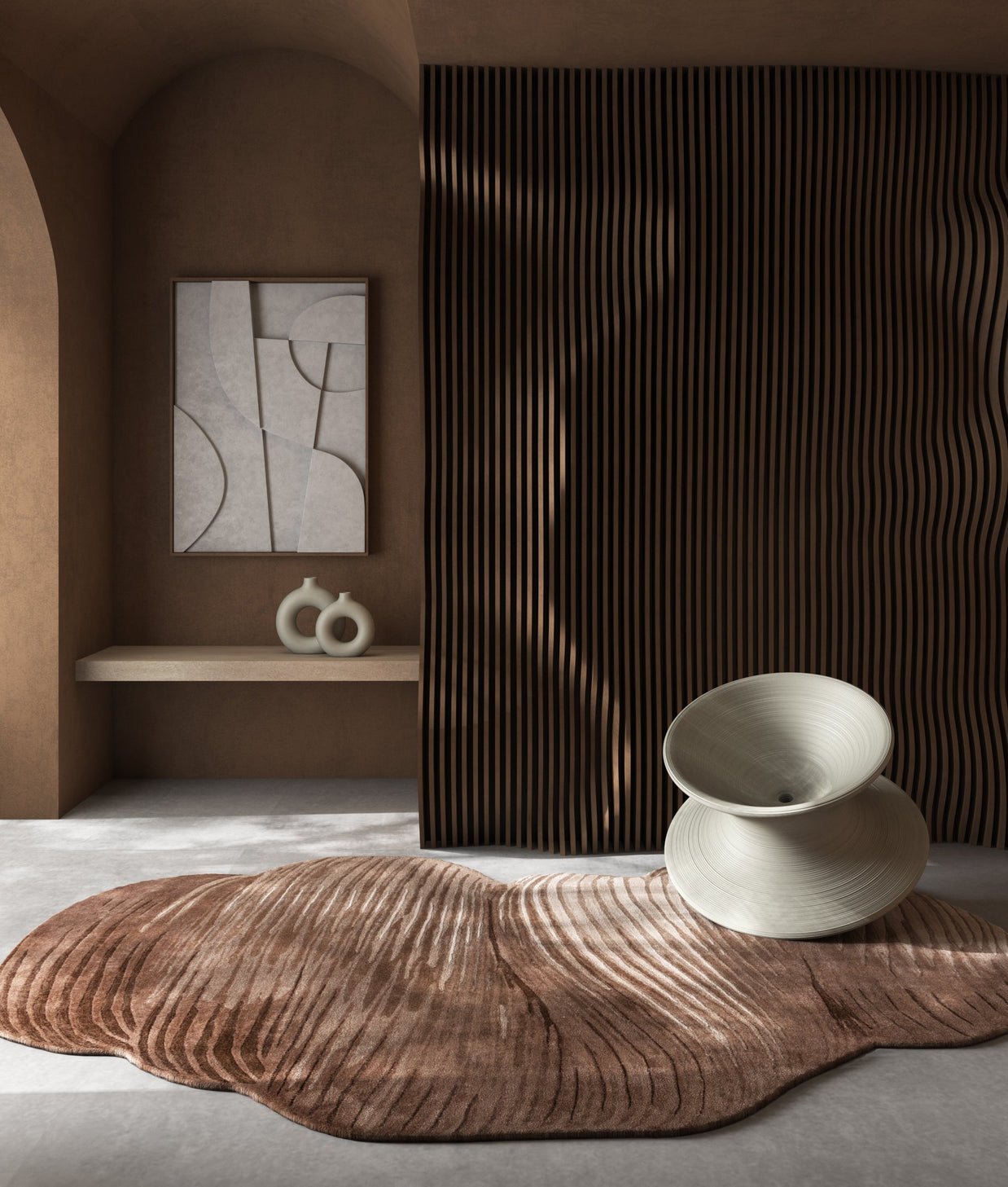 Carpet For Living room 6x9 Feet Beige and Brown Wool and Viscose Irregular Abstract Rug