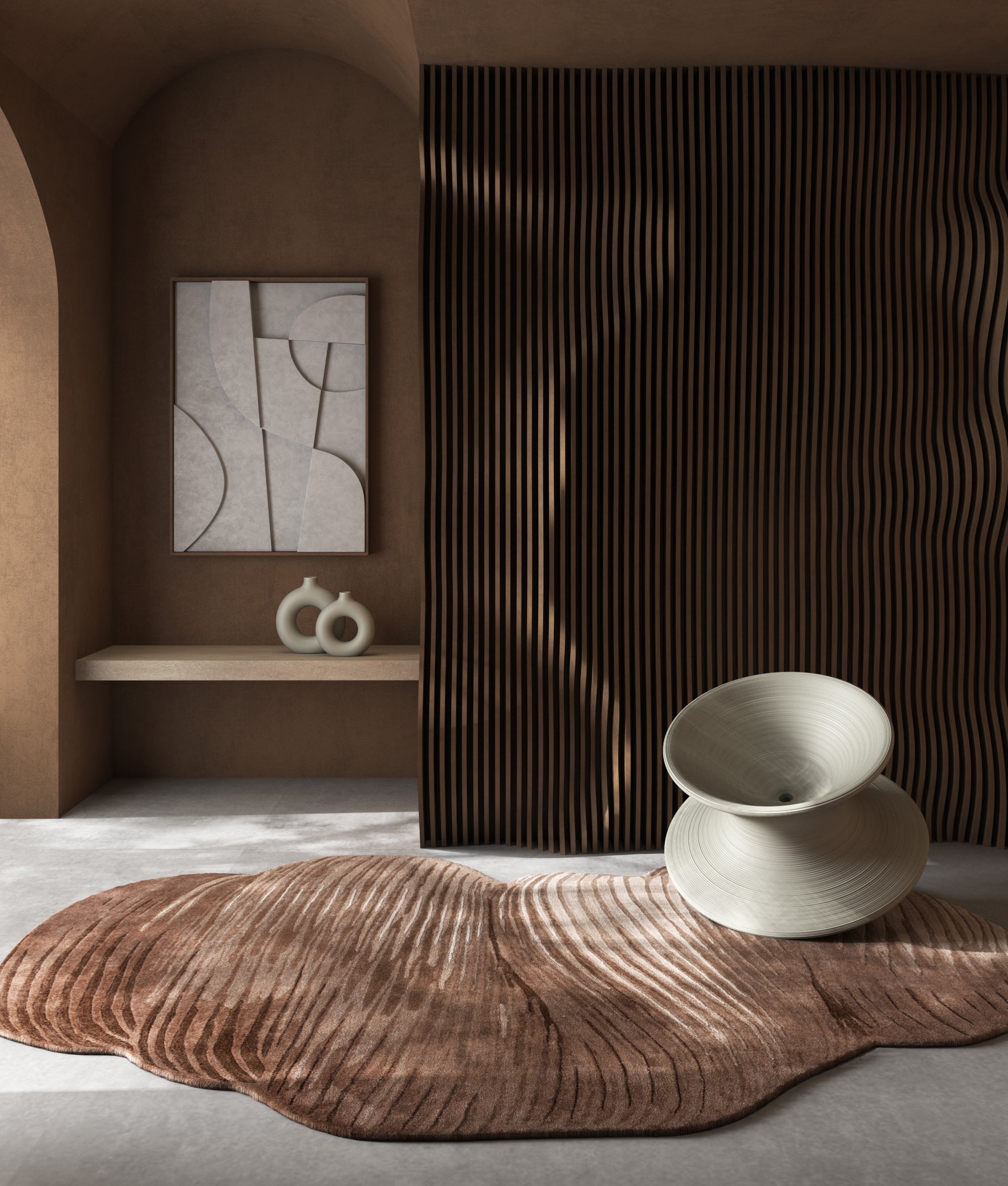 Carpet For Living room 6x9 Feet Beige and Brown Wool and Viscose Irregular Abstract Rug