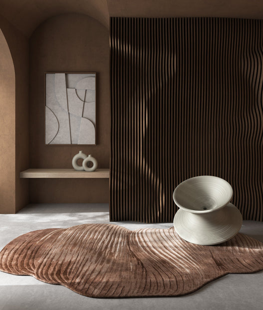 Carpet For Living room 6x9 Feet Beige and Brown Wool and Viscose Irregular Abstract Rug