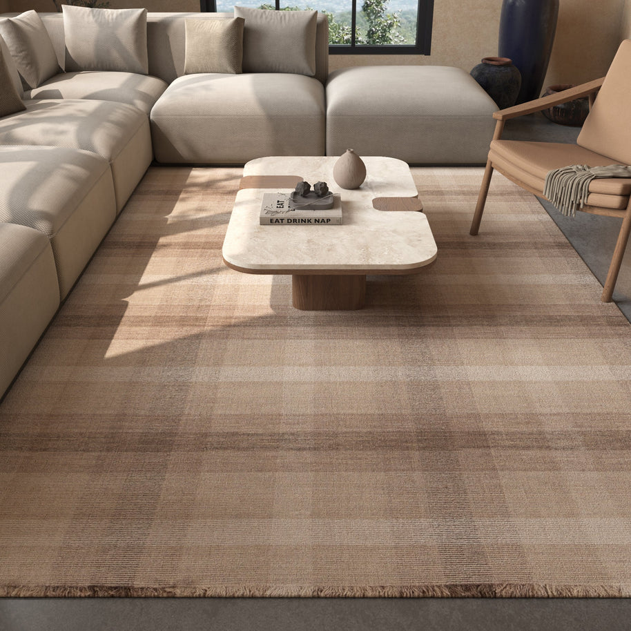 Carpet For Living room 5X8 Feet Beige And Brown Wool Rectangle Abstract Rug - I MEAN DESIGN