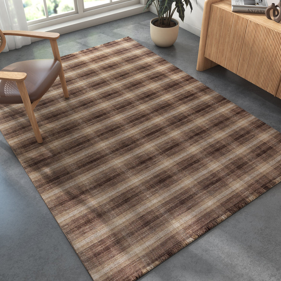 Carpet For Living room 5X8 Feet Beige And Brown Wool Rectangle Abstract Rug - I MEAN DESIGN