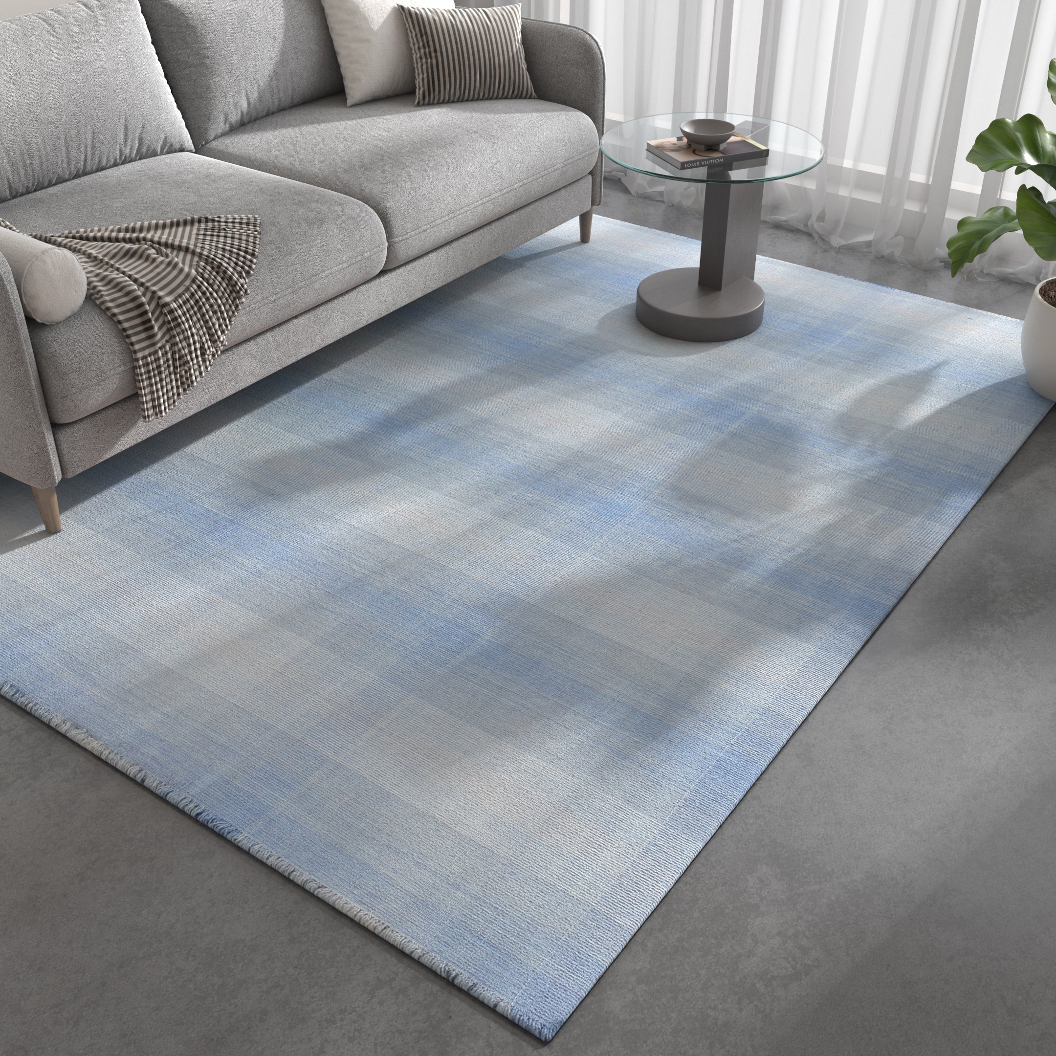 Carpet For Living room 5X8 Feet Blue Wool Rectangle Abstract Rug