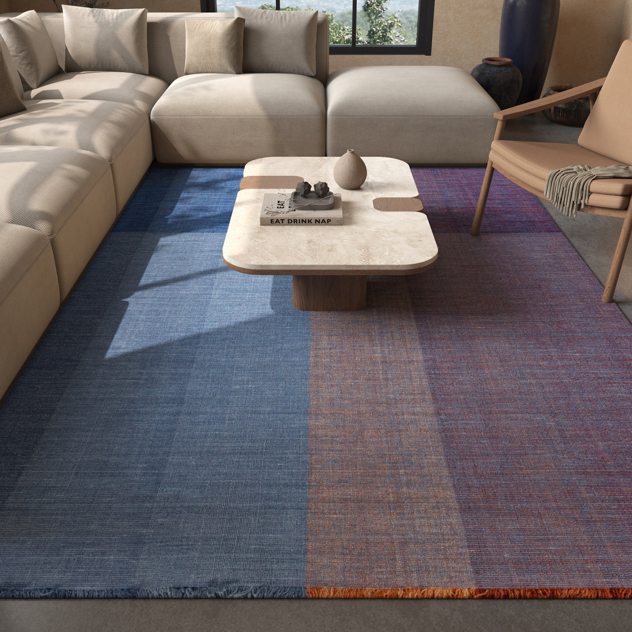 Carpet For Living room 6X9 Feet Blue Wool Rectangle Abstract Rug