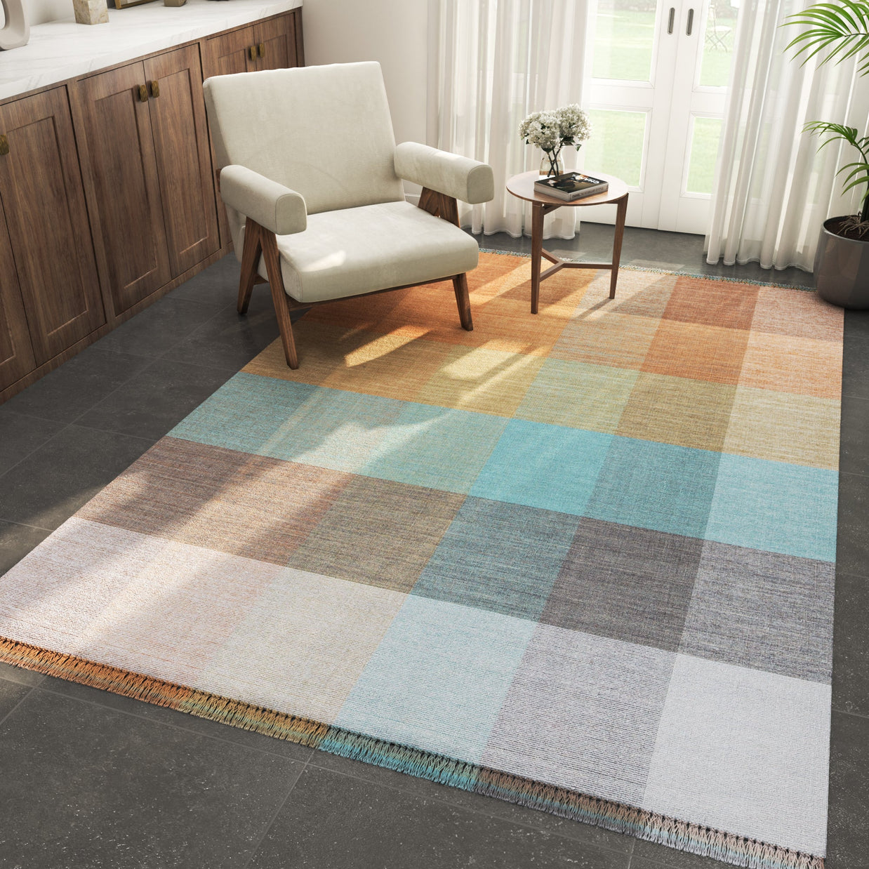 Carpet For Living Room 6X9 Feet Beige And Brown Wool Rectangle Abstract Rug