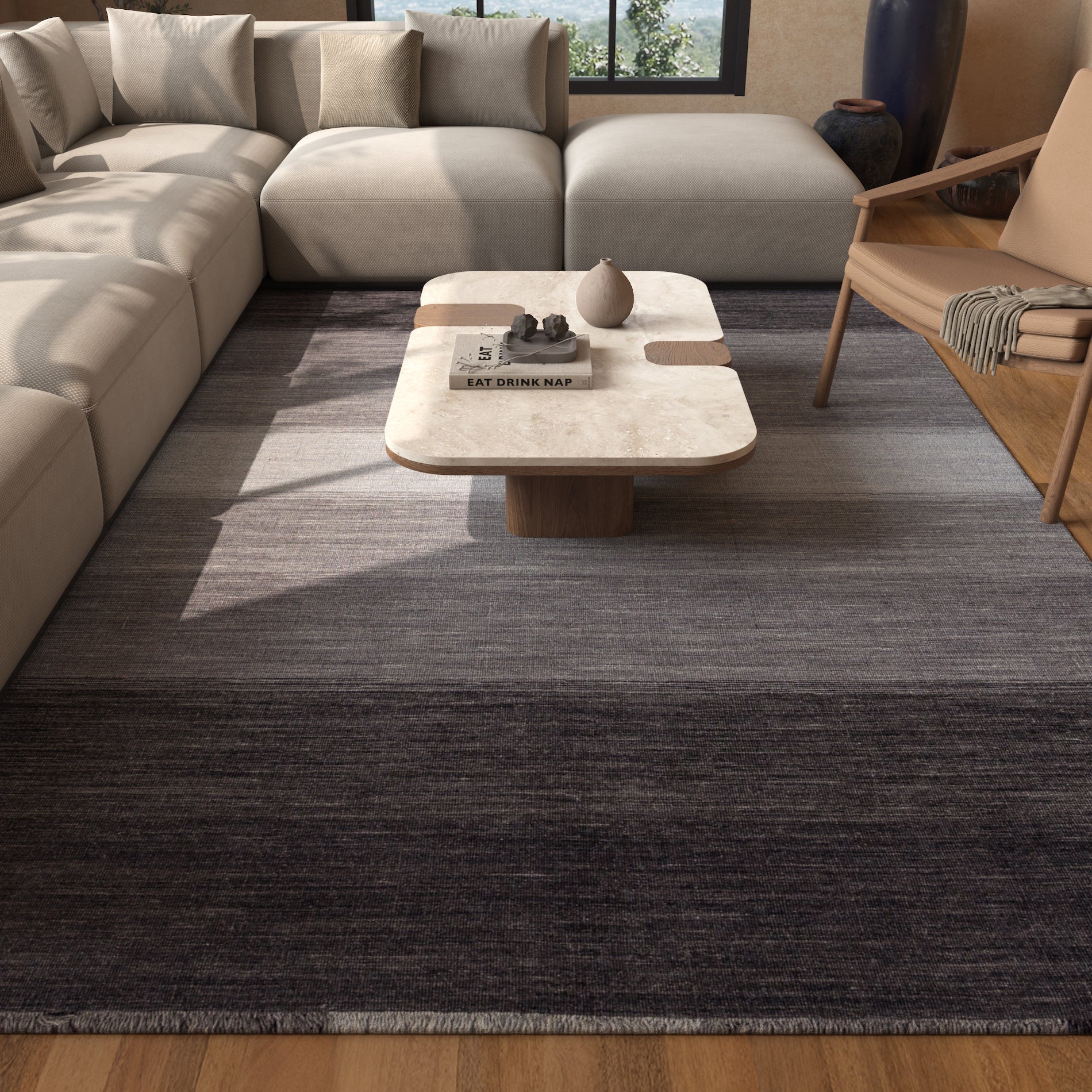 Carpet For Living room 6X9 Feet Grey And Black Wool Rectangle Abstract Rug