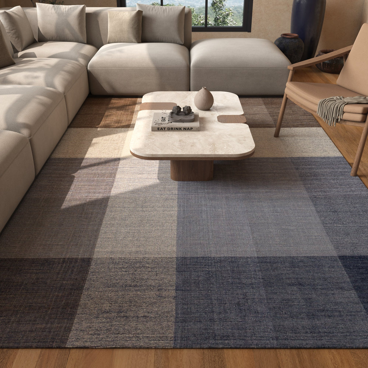 Carpet For Living room 6X9 Feet Beige And Brown Wool Rectangle Abstract Rug