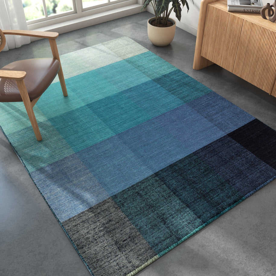 Carpet For Living room 6X9 Feet Blue Wool Rectangle Abstract Rug - I MEAN DESIGN